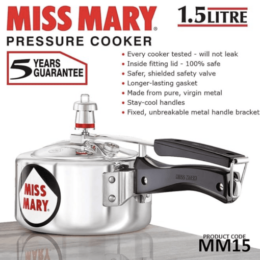 Hawkins Miss Mary Pressure Cooker, 1.5 Litre, Silver (MM15) - Image 2